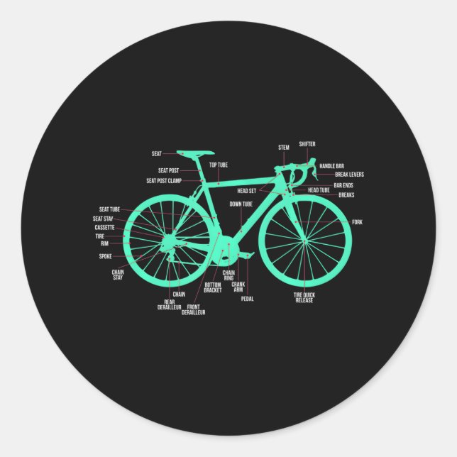 Sticker Rond Pièces de vélo d'anatomie de vélo Cyclisme vertica (Devant)