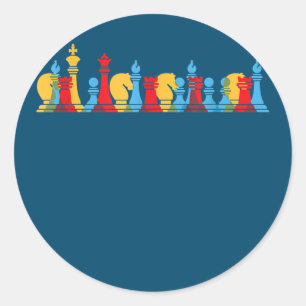Sticker Rond Pièces d'échecs multicolores pensant cadeau intell