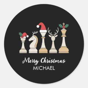 Sticker Rond Pièces d'échecs personnalisées Noël Moderne Tendan