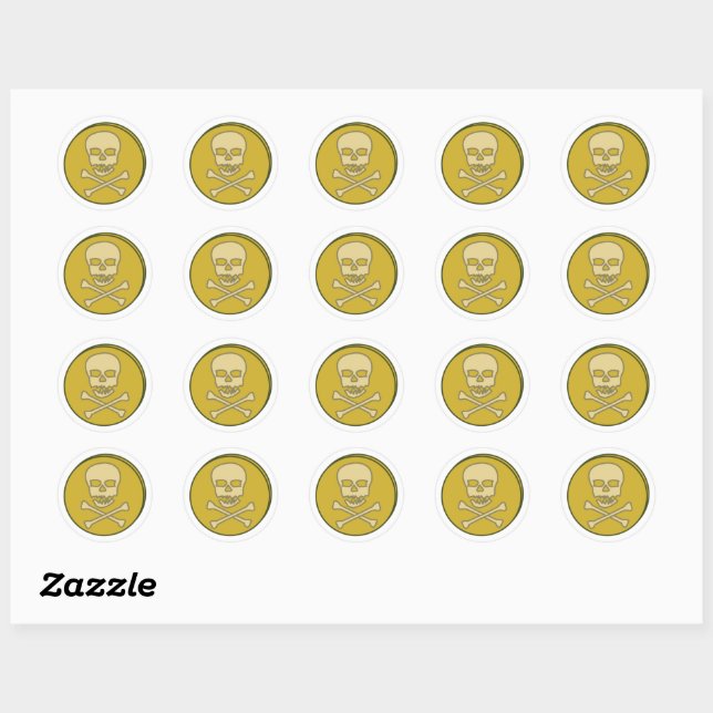 Sticker Rond Pièces d'or Crâne et os croisés de pirates Classiq (Feuille)