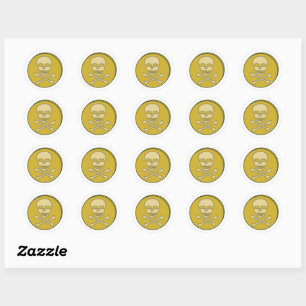 Sticker Rond Pièces d'or Crâne et os croisés de pirates Classiq