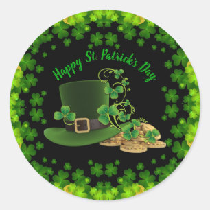 Sticker Rond Pièces d'or et Shamrock Saint Patrick's Day