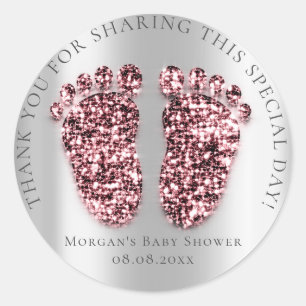 Sticker Rond Pieds Baby shower Faveur Merci Parties scintillant