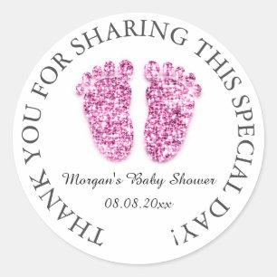 Sticker Rond Pieds Baby shower Favoriser Remercier Garçon Rose