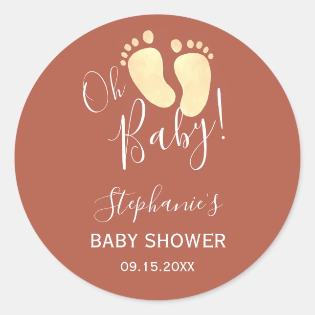 Sticker Rond Pieds bébé Baby shower Jaune en terre cuite (Devant)