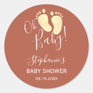 Sticker Rond Pieds bébé Baby shower Jaune en terre cuite