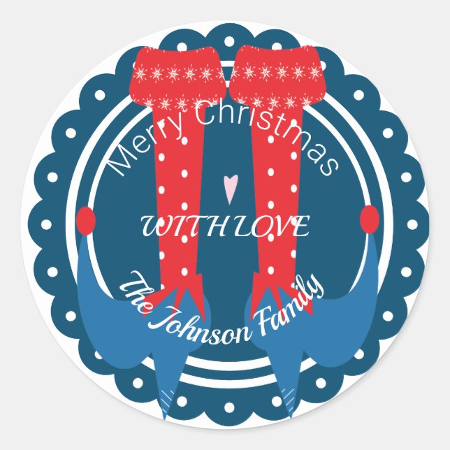 Sticker Rond Pieds de lutin de Noël Talons Fête de fin d'année (Devant)