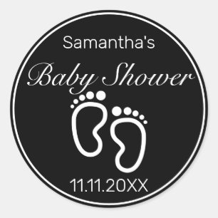 Sticker Rond Pieds Moderne minimaliste Baby shower noir blanc