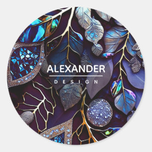 Sticker Rond Pierre de cristal Iridescente, Bleu, Lavande