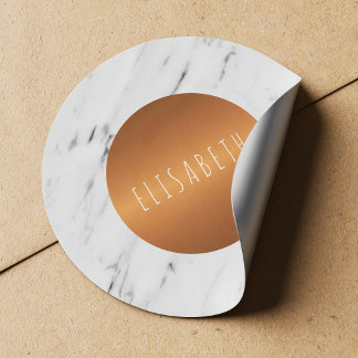 Sticker Rond Pierre de Marbre blanc avec cercle de cuivre votre