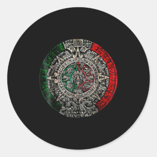 Sticker Rond Pierre de soleil du calendrier aztèque Art mexicai