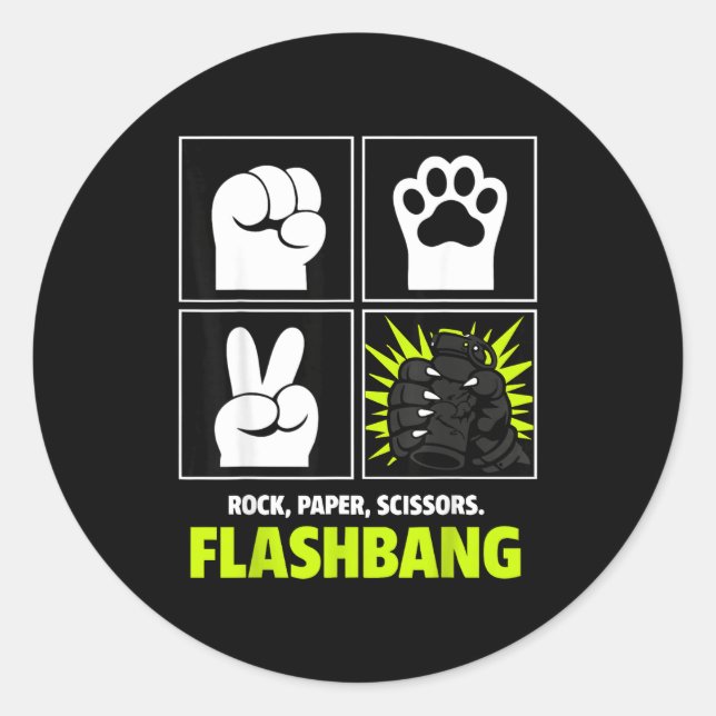 Sticker Rond Pierre feuille ciseaux flashbang drôle pattes de c (Devant)