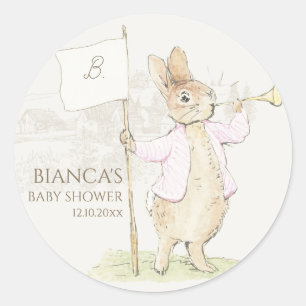 Sticker Rond Pierre rose le lapin Un Baby shower lapin