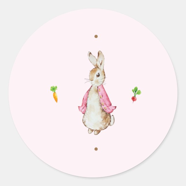 Sticker Rond Pierre rose simple, lapin (Devant)