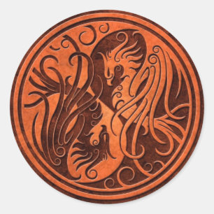 Sticker Rond Pierre rouge Yin Yang Phoenix