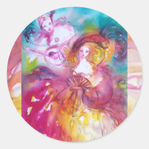 Sticker Rond PIERROT ET ARLECCHINA Carnaval vénitien,