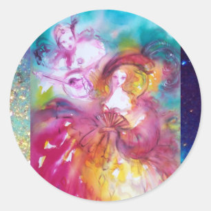 Sticker Rond PIERROT ET ARLECCHINA Carnaval vénitien,