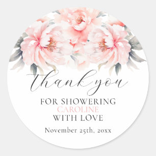 Sticker Rond Pies florales simples FÊTE DES MARIÉES rose pâle