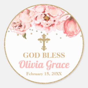 Sticker Rond Pies florissantes Pink Blush & Gold Baptism