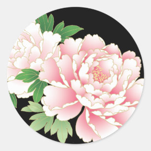 Sticker Rond Pies roses Japonais Floral Kimono