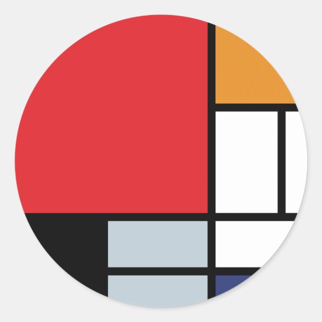 Sticker Rond Piet Mondrian - Composition avec un grand plan rou (Devant)