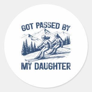 Sticker Rond Piétiné par ma fille Rétro drôle Ski Ski F