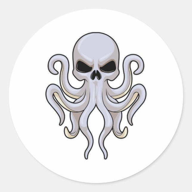 Sticker Rond Pieuvre avec 8 bras et crâne (Devant)