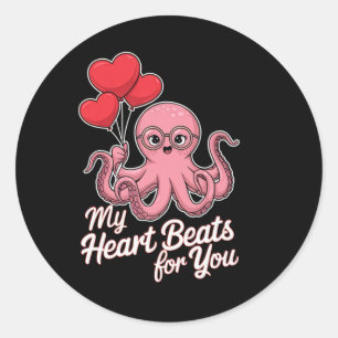 Sticker Rond Pieuvre Avec Bylon Coeur Mon Coeur Bats Pour Vous