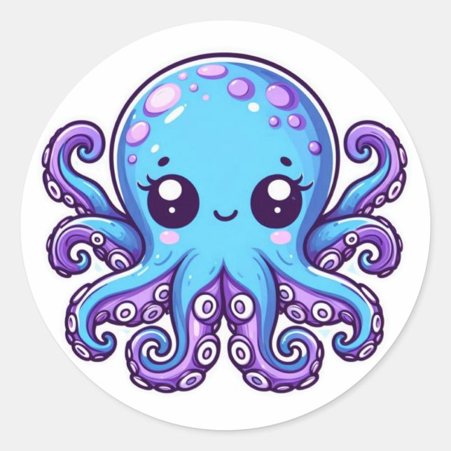Sticker Rond Pieuvre bleue mignonne (Devant)