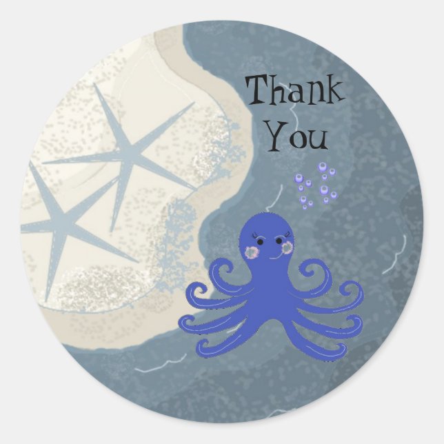 Sticker Rond Pieuvre de dessin animé Merci (Devant)