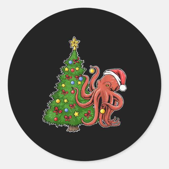Sticker Rond Pieuvre de Noël  (Devant)