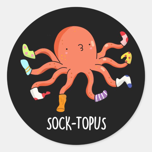 Sticker Rond Pieuvre Drôle Avec Chaussettes Pun (Devant)