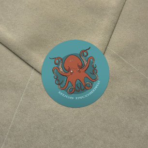 Sticker Rond Pieuvre Rouge Fierce Avec Dessin Tentacles De Curl