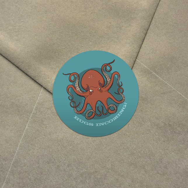Sticker Rond Pieuvre Rouge Fierce Avec Dessin Tentacles De Curl (Créateur téléchargé)