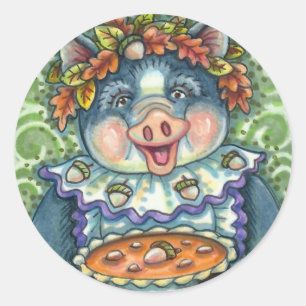 STICKER ROND PIG & ACORN PIE, MERCI FABRIQUÉ AVEC AMOUR