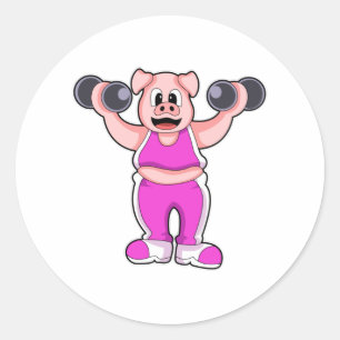 Sticker Rond Pig de Bodybuilding avec des cloches
