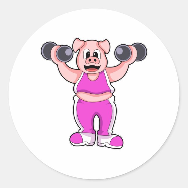 Sticker Rond Pig de Bodybuilding avec des cloches (Devant)