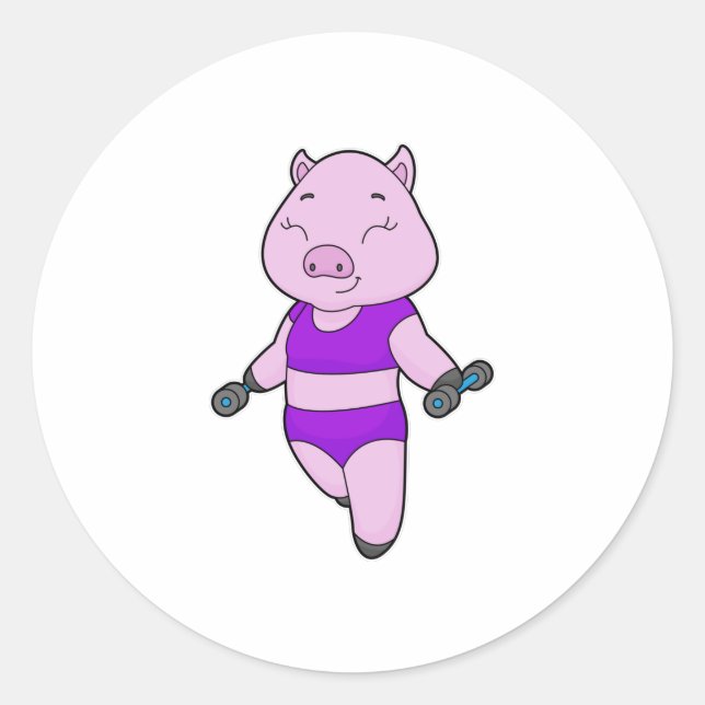 Sticker Rond Pig Fitness Dumbbell (Devant)