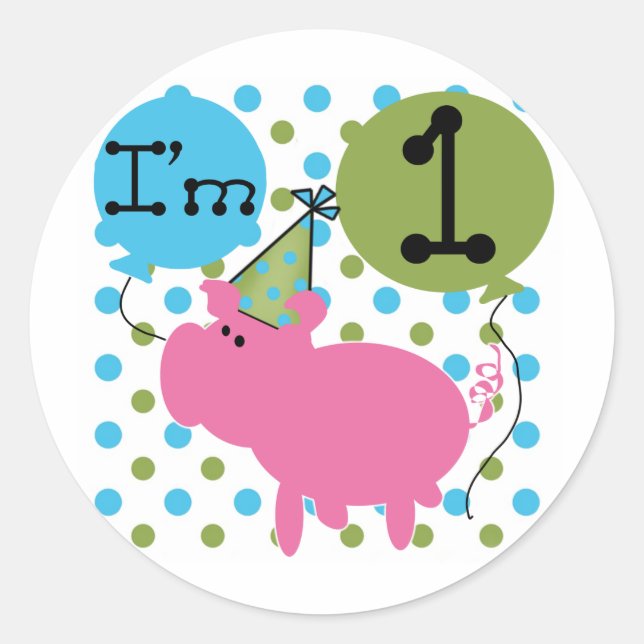 Sticker Rond Pig I'm 1 Tshirts et cadeaux d'anniversaire (Devant)