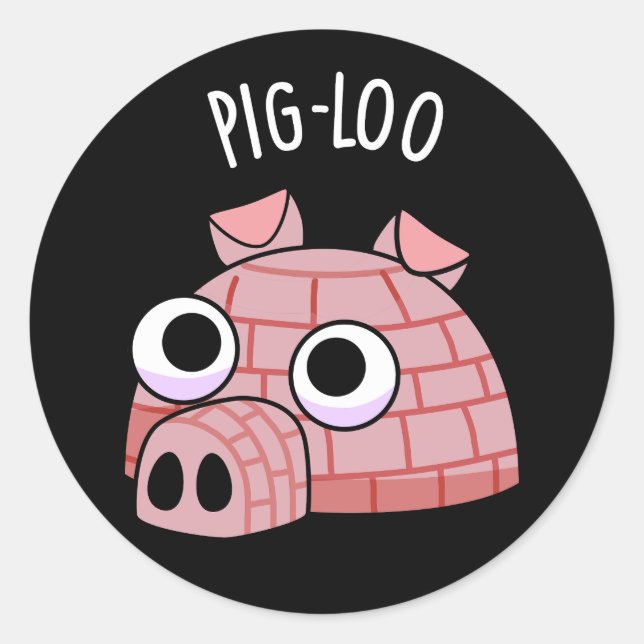 Sticker Rond Pig-loo Drôle de Pun Igloo Fond Sombre (Devant)