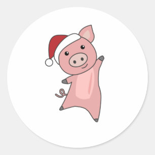 Sticker Rond Pig Merry Christmas Animals Pigs