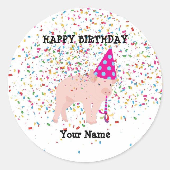 Sticker Rond Pig Party - Animaux à la fête d'anniversaire (Devant)