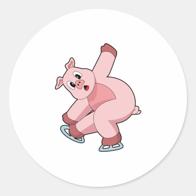 Sticker Rond Pig Patinage sur glace Patins sur glace (Devant)