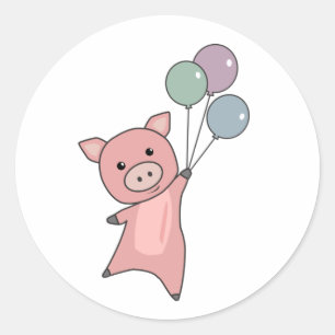 Sticker Rond Pig Piglet Ballons mouches mignons animaux
