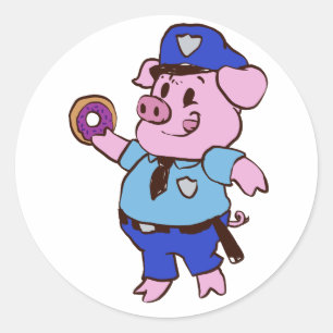 Sticker Rond Pig policeman eating choose