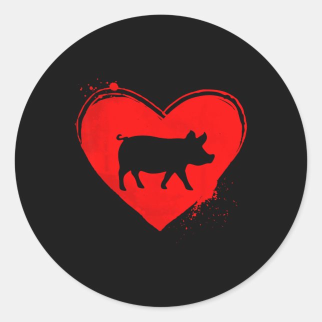 Sticker Rond Pig Silhouette Forme cardiaque Saint Valentin Amat (Devant)