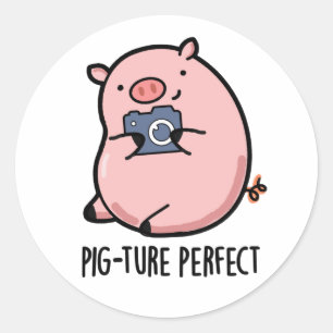 Sticker Rond Pig-ture Perfect Funny Photography Pig Pun