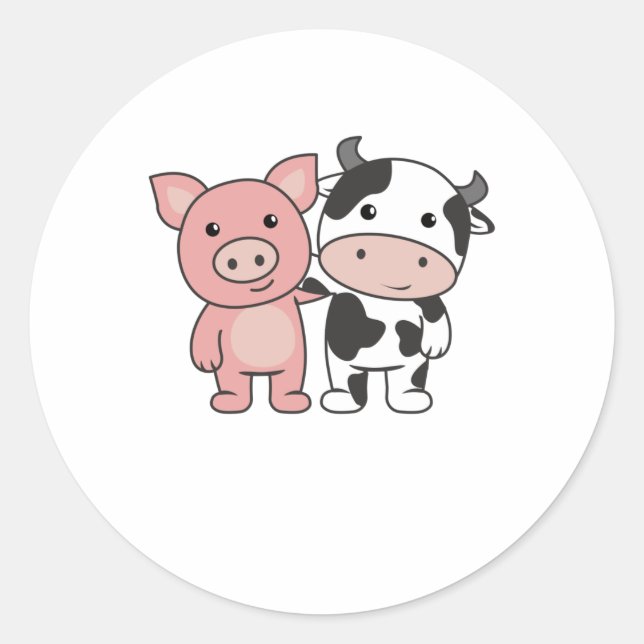 Sticker Rond Pig Vache Piggy Cute Animaux de ferme (Devant)