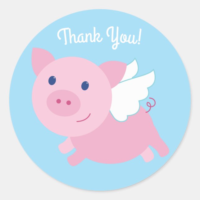 Sticker Rond Pig volant mignon 1er anniversaire Merci (Devant)