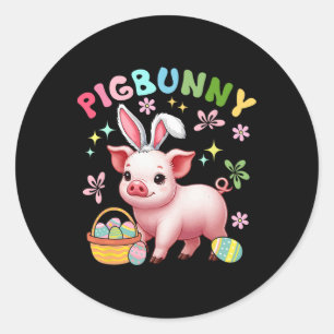 Sticker Rond Pigbunny Cute Cochon Cosplay Bunny Chasse Oeufs Go